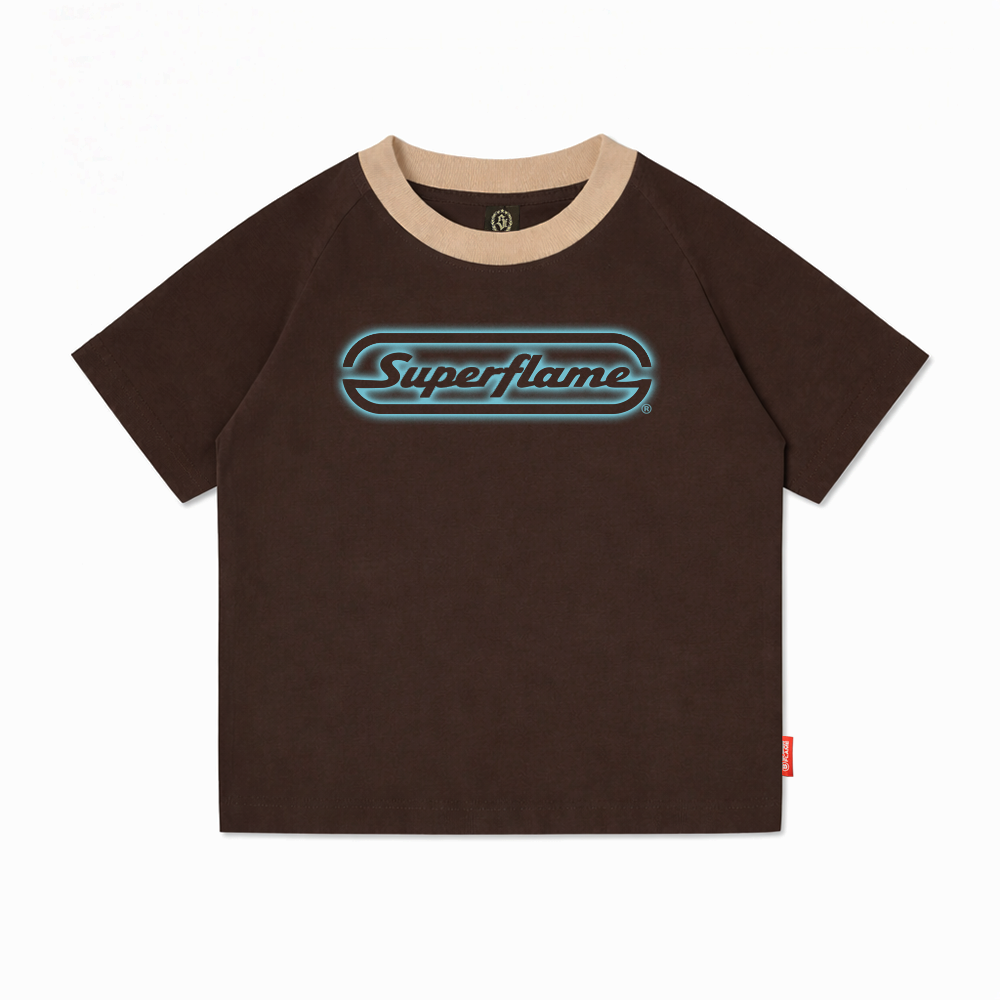 Logo Blue Spray Baby Tee Brown